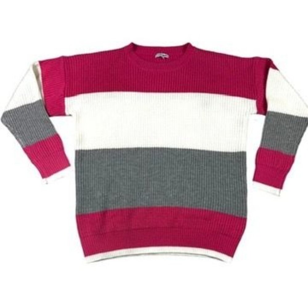 Fashion Nova Pink, White & Gray Sweater Size (L)